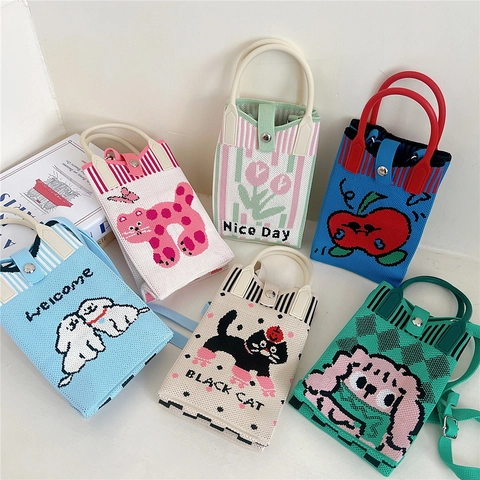 Sac De Téléphone Portable Tricoté Dessin Animé Femmes Petit Sac À Bandoulière Crochet Mini Pochette À Motifs