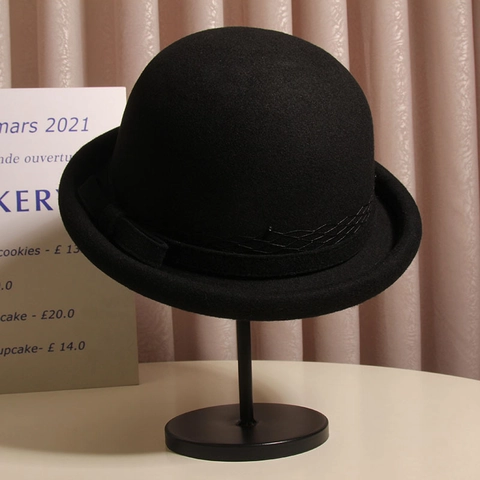 Sombrero Bowler De Fieltro De Lana Para Mujer Vintage Francés Elegante Borde Enrollado Con Lazo Velo De Malla Perlas Artificiales