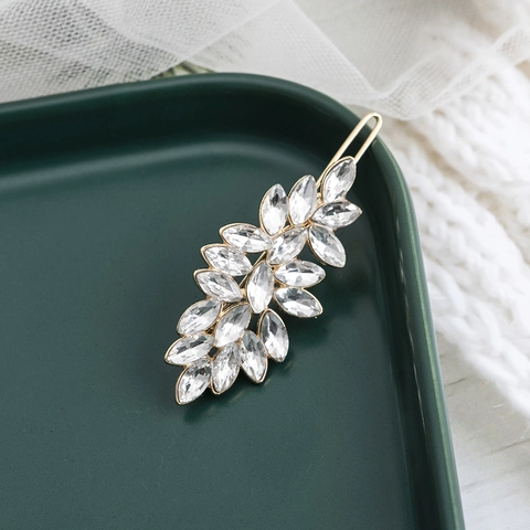 Leaf Rhinestone Hair Clip Elegant Alloy Side Barrette Crystal Headwear For Women Exquisite Luxury Minimalist Style