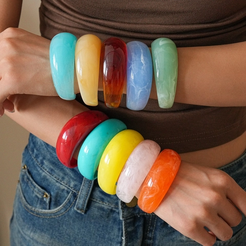 Harz Manschetten Armband Geometrisch Bunt Marmormuster Breit Offen Retro Minimalistisch Dopamin Mode Schmuck
