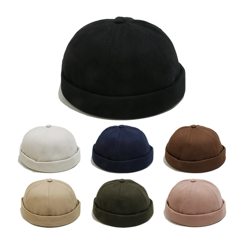 Retro Cotton Docker Hat Brimless Miki Hat Adjustable Solid Color Vintage Streetwear For Men And Women