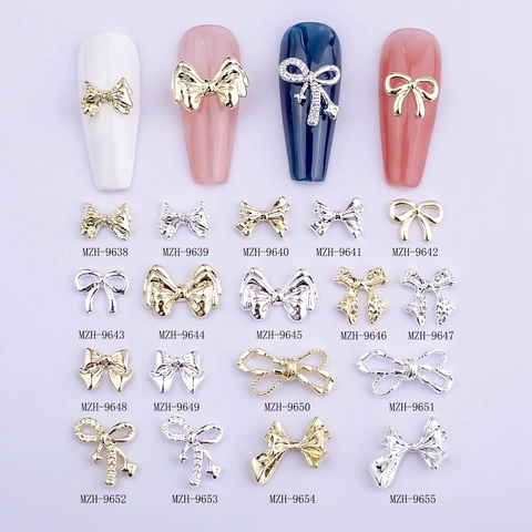Fiocco Nail Art Charms Lega 3D Nastro Cuore Strass Gioielli Per Manicure Decorazione Fai Da Te Accessori Eleganti