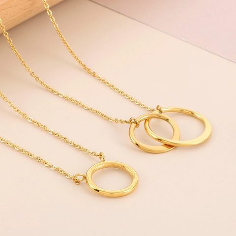 Minimalistische Ineinandergreifende Kreise Anhänger Halskette Edelstahl Vergoldet Geometrischer Schmuck Für Damen