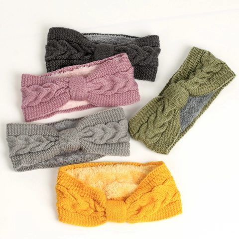 Knitted Headband For Women Winter Warm Fleece Lined Cable Knit Ear Warmer Bow Knot Thick Crochet Hair Band Outdoor