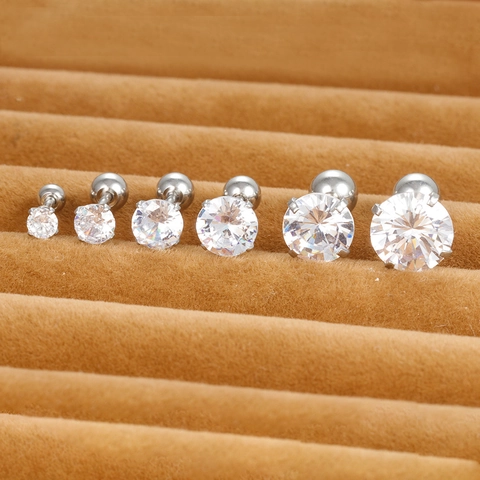 Edelstahl Rund Klar Strass Ohrstecker Vier Krappenfassung Schraubverschluss Helix Ohrpiercing Für Damen Herren Minimalistischer Schmuck