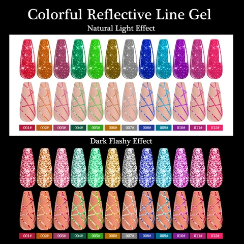 Gel De Línea Reflectante Esmalte De Uñas Brillo Pintura Dibujo UV LED DIY Manicura Colorido Efecto Diamante Chispa