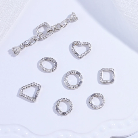 S925 Sterling Silver Jewelry Spring Clasp Connector Heart Round Square Zircon Micro Pave DIY Finding For Necklace