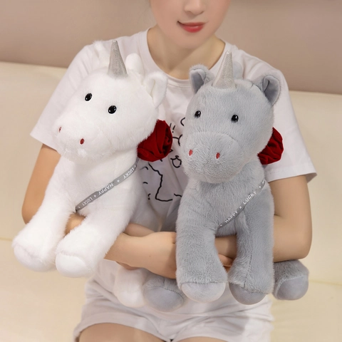 Unicorno Di Peluche Morbido Animale Di Peluche Con Corno D Argento Rosa Rossa Nastro Per Regalo Di San Valentino Compleanno