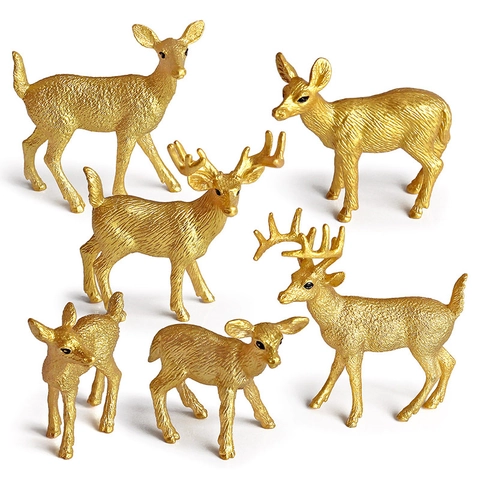 Modello Di Simulazione Di Cervo Coda Bianca Dorato Figurine Di Animali Realistiche Statue Di Cervo Della Foresta Ornamenti Da Scrivania Decorazioni Per La Casa Educativo