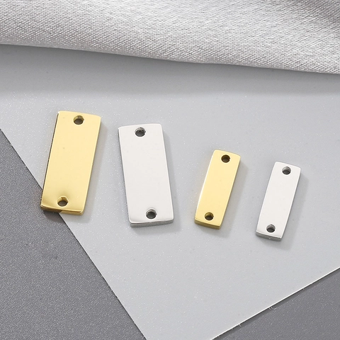 304 Roestvrij Staal Rechthoek Bar Connector Graveerbaar Dubbel Gat Gladde Blanco Labels Voor Sieraden Maken DIY Goud Zilver Verguld