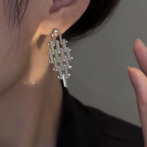 Orecchini Geometrici Moderni a Trapezio con Frange per Donna Gioielli in Rame con Perno in Argento Orecchini a Pendolo Minimalisti Argento