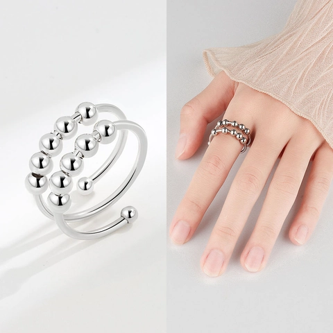Minimalist Copper Spinning Anxiety Ring For Women Men Adjustable Open Stress Relief Ring With Rotating Beads Fashion Jewelry