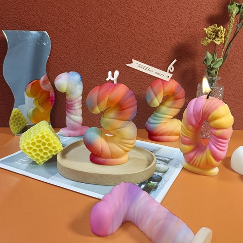Number Candle Silicone Mold Digital Spiral Texture For DIY Scented Candle Gypsum Resin Casting Handmade Food Grade