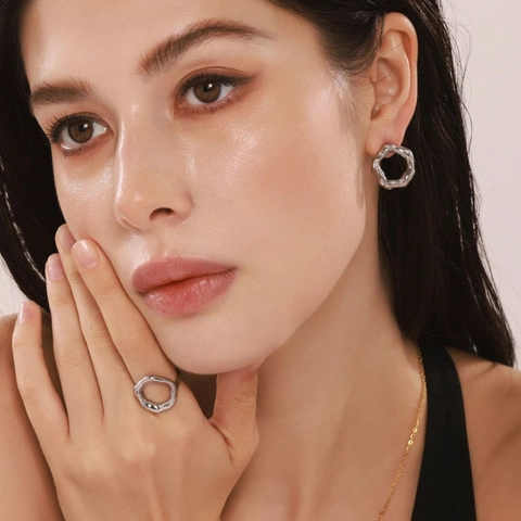 Irregulärer Ring Und Ohrstecker Aus Edelstahl Vergoldet Minimalistischer Vintage Modeschmuck Für Damen