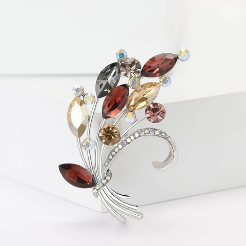 Élégante Broche Bouquet en Alliage avec Strass pour Femmes Corsage Fleur Scintillante pour Costume Robe Bijoux de Mode