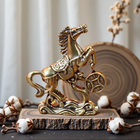 Statuina Cavallo Ottone Metallo Successo Ricchezza Statua Zodiaco Cinese Scultura Animale Vintage Arredo Scrivania Casa