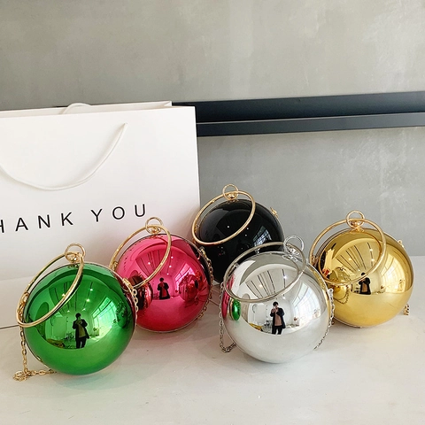 Sfeer Avondtas Acryl Gespiegelde Bal Clutch Met Grote Ronde Ring Handgreep Afneembare Ketting Voor Dames Feest