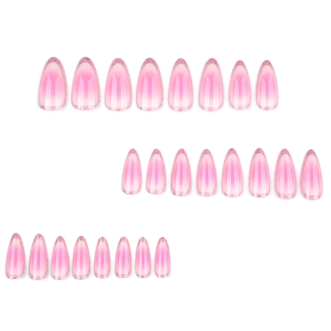 Pink Gradient Blush Almond Shape Press On Nails With Fine Glitter Glossy Short Fake Nails For Women Daily Fashion Decorative