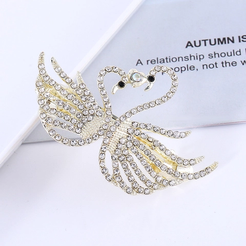 Elegant Rhinestone Artificial Pearl Hair Clips Bowknot Swan Wave Metal Spring Barrettes Korean Style Headwear For Women
