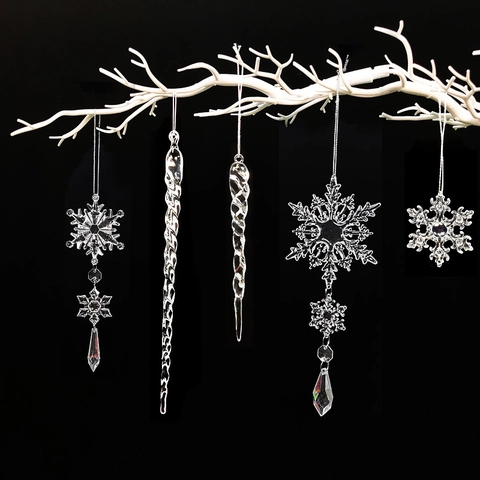 Adornos Colgantes de Cristal Acrílico de Navidad Reno Transparente Copo de Nieve Árbol de Navidad Decoración para Fiesta Hogar