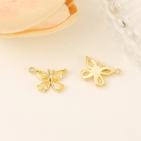 Ciondolo Farfalla Rame Placcato Oro Con Zirconia Per DIY Collana Bracciale Orecchino Produzione Gioielli Accessori
