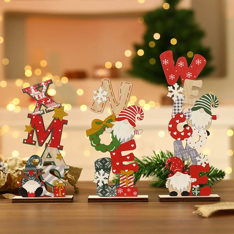 Décoration De Table Noël En Bois Lettres Noel Xmas Welcome Peint Nain Tomte Décoration De Fête Maison