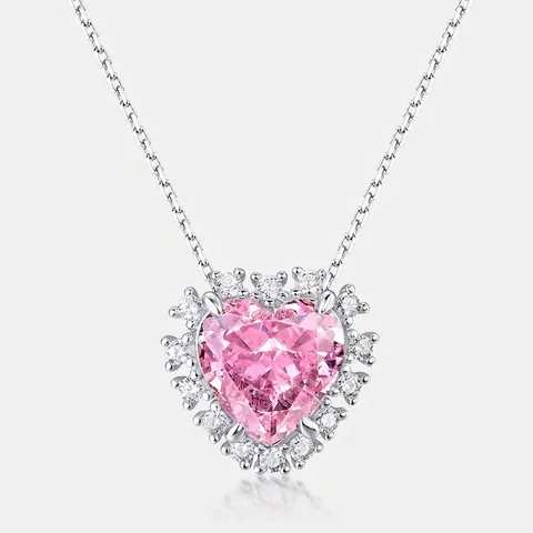 Herzform Rosa Zirkonia Halo Anhänger Halskette 925 Sterlingsilber Eleganter Romantischer Schmuck Geschenk Für Damen