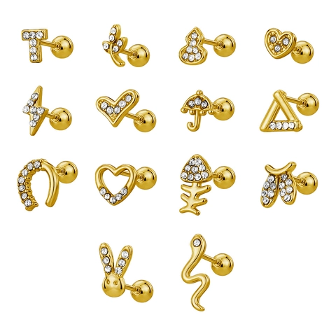 Titanium Steel Zircon Tragus Cartilage Piercing Earrings Heart Snake Tiny Stud Jewelry With Screw Ball Back Minimalist