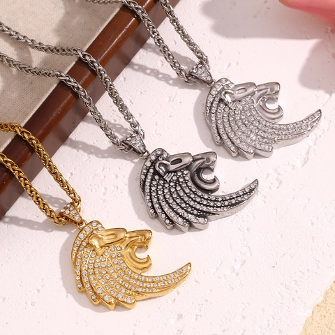 Lion Head Pendant Necklace Stainless Steel Full Rhinestone Zircon Inlaid Hip Hop Style Jewelry For Men 18K Gold Plated
