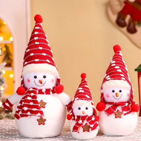 Adorno De Muñeco De Nieve De Navidad Peluche Punto Sombrero Bufanda Rayas Rojas Blancas Estrella Bienvenida Decoración