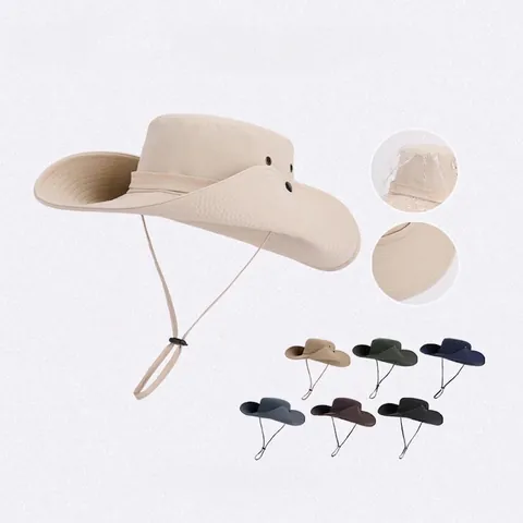 Outdoor Bucket Hat Waterproof Quick Dry Nylon Sun Protection Hiking Fishing Safari Boonie Hat Wide Brim Adjustable Strap