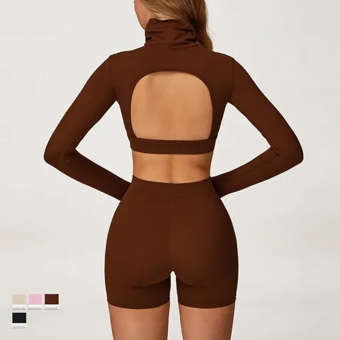 Women Yoga Workout Top And High Waist Flare Pants Brushed Polyamide Elastane Slim Fit Sports Bra Shorts
