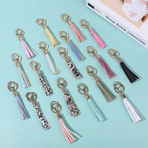 Fashion PU Leather Tassel Keychain Gold Metal Lobster Clasp Leopard Print Colorful Bag Charm DIY Accessory Keyring For Women