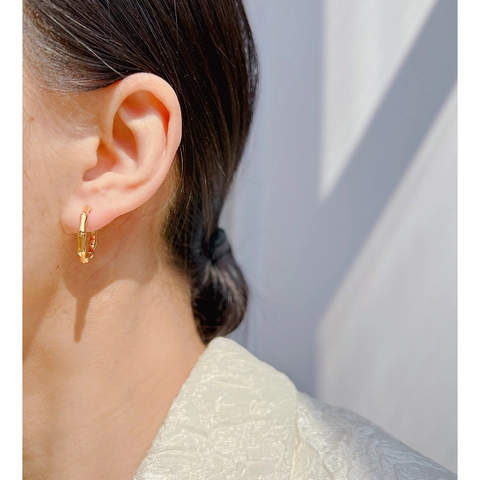 Brass Gold Plated Bamboo Joint Hoop Earrings Minimalist Geometric Zircon Inlaid Fashion Jewelry For Women