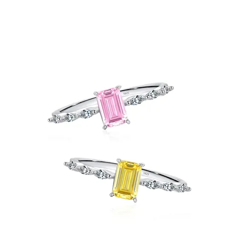 925 Sterling Silber Ring Für Damen Smaragdschliff Rosa Gelber Zirkon Eleganter Minimalistischer Schmuck