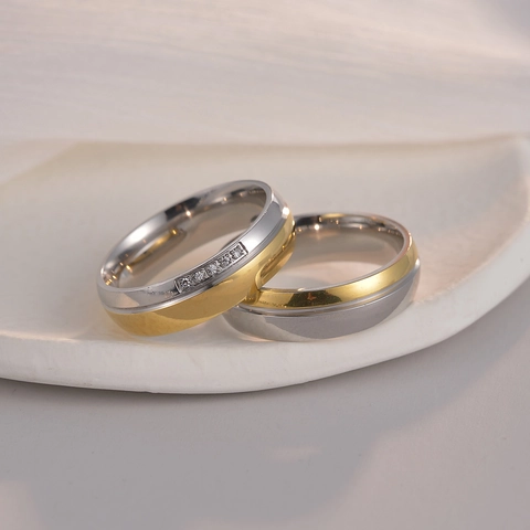 Mixed Color Stainless Steel Ring High Polished Cubic Zirconia Inlaid For Men Women Wedding Engagement Fashion Jewelry