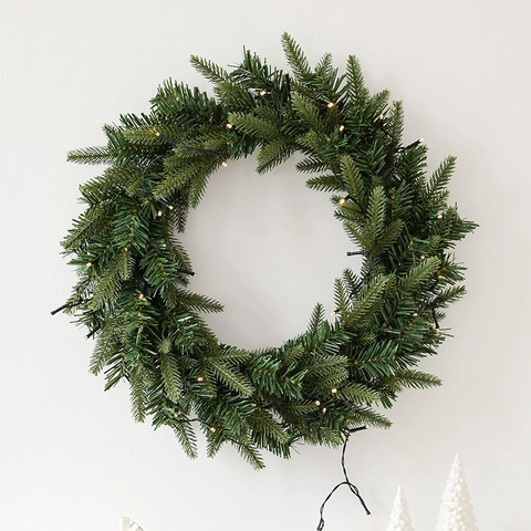 Artificial Christmas Wreath And Garland With Warm White LED Lights Mixed PE Needles For Holiday Home Office Decor