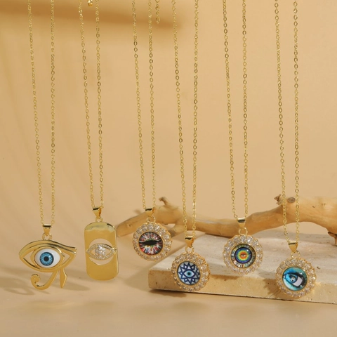 Collana Con Pendente Malocchio Rame Placcato Oro Con Zircone E Resina Gioielli Moda Boho Per Donna
