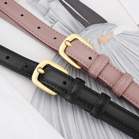 Damen Mode Kunstleder Dünner Gürtel Minimalistischer Vielseitiger Hüftgürtel Mit Goldener Legierung Nadelschließe Für Jeans Kleider