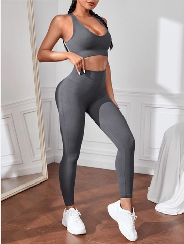 Sportbeha En Legging Hoge Taille Naadloos Geribbeld Yoga Dames Fitness Gym Hardloopkleding Ademend Sneldrogend