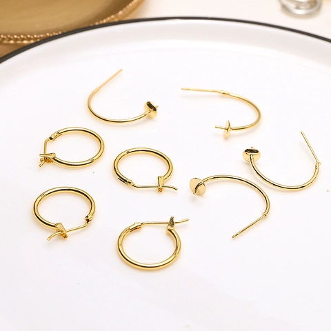 C-Shape Earring Posts Copper 18K Real Gold Plated Semi-Circle With Hanging Loop 925 Sterling Silver Earring Post DIY