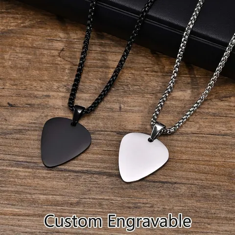 Guitar Pick Pendant Necklace Stainless Steel Polished Heart Shape Musical Jewelry For Men Women