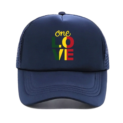 Cappello Trucker Stampato One Love Poliestere Traspirante Mesh Berretto Da Baseball Protezione Solare Stile Reggae Per Uomo Donna