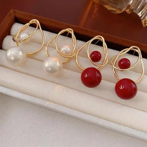 Onregelmatige Geometrische Dubbele Ring Oorbellen Met Imitatieparels En Zilveren Oorbelpost Elegante Sieraden