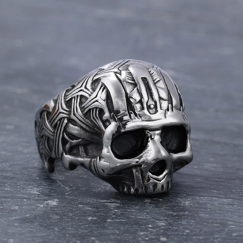 Anello Teschio Acciaio Inossidabile Vintage Inciso Tribal Gothic Punk Biker Gioielli Per Uomini Donne