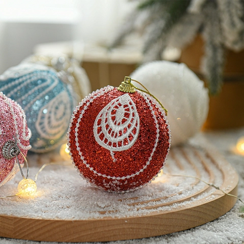 Palle Di Natale Decorative In Schiuma Luccicante Con Pizzo E Künstliche Perle Da Appendere