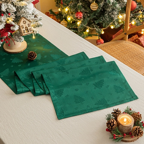 Camino De Mesa De Navidad Jacquard Poliéster Árbol Copo De Nieve Patrón Oscuro Decoración De Mesa De Fiesta