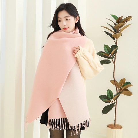 Sciarpa Invernale Reversibile In Finta Cashmere Per Donna Scialle Caldo Spesso Con Nappe Bicolore Versatile Moda
