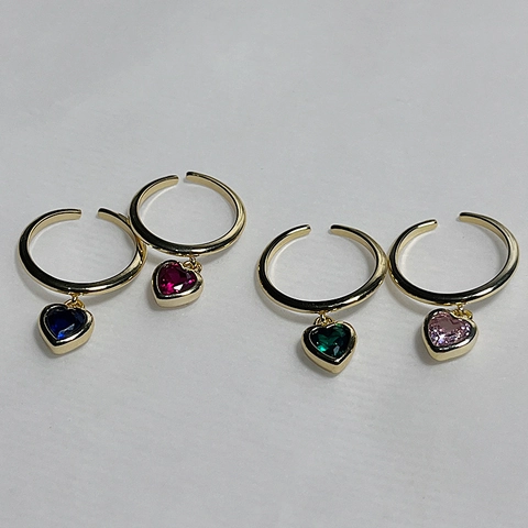 Anello Aperto Con Ciondolo A Cuore Rame Zirconia Placcato Oro Regolabile Vintage Elegante Gioielli Per Donna
