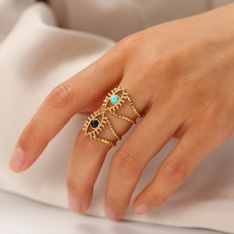 Boze Oog Ring Roestvrij Staal Verguld Verstelbaar Boheems Vintage Hypoallergene Sieraden Voor Dames